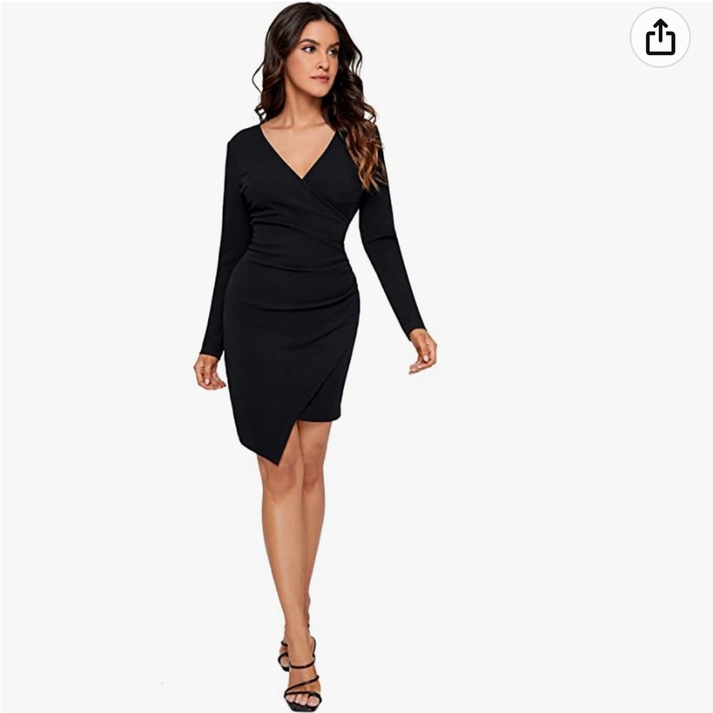 Milumia Women V Neck Long Sleeve Wrap Dress Asymmetrical Bodycon Black Medium